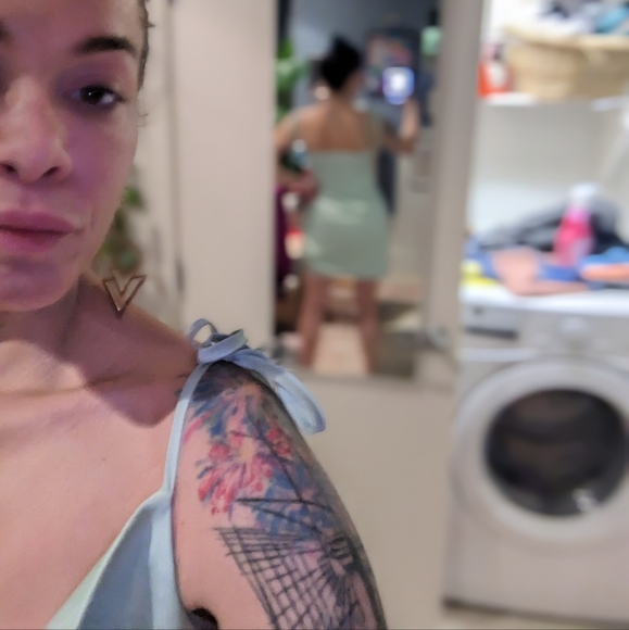 Wilfred Only Ruched Mini Slip Dress Cowl Neck Satin Side Drawstring Mint Sz M - Picture 9 of 13